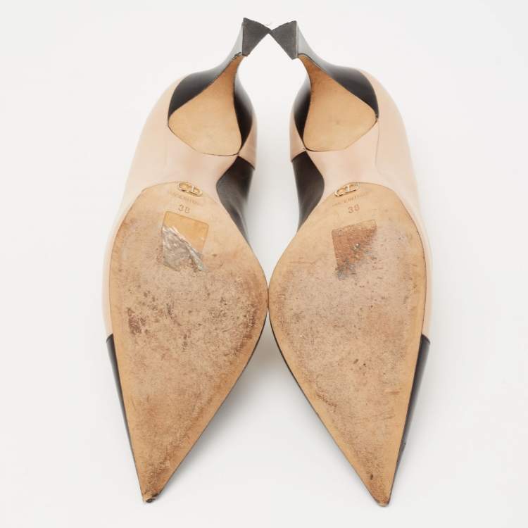 Pre Owned Dior Two Tone Leather Pointed Toe Pumps Size 38