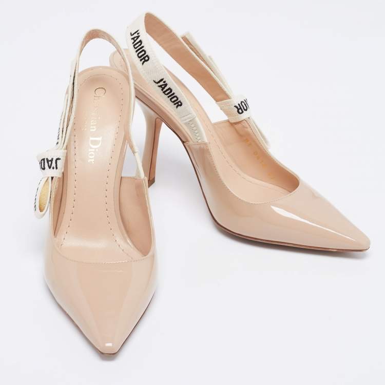 مملوكة مسبقًا Dior Beige Patent Leather j'adior Slingback Pumps Size 37