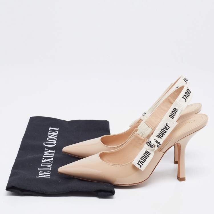 مملوكة مسبقًا Dior Beige Patent Leather j'adior Slingback Pumps Size 37