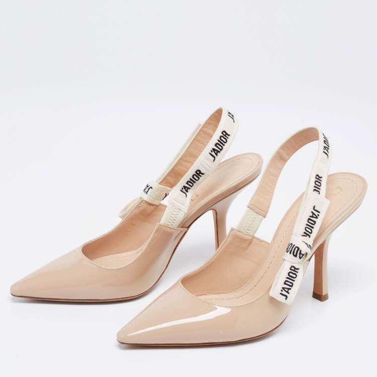 مملوكة مسبقًا Dior Beige Patent Leather j'adior Slingback Pumps Size 37