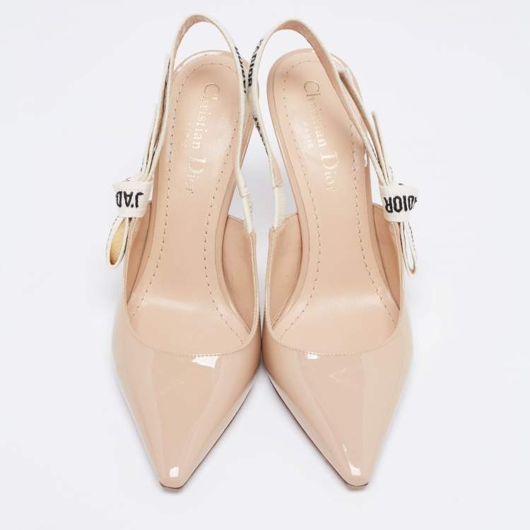 مملوكة مسبقًا Dior Beige Patent Leather j'adior Slingback Pumps Size 37