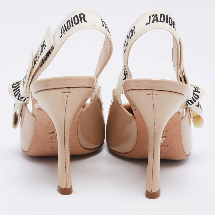 مملوكة مسبقًا Dior Beige Patent Leather j'adior Slingback Pumps Size 37