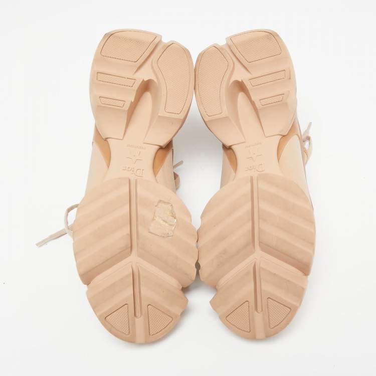 Pre Owned Dior Nude Fabric and Leather D-connect Lace Up  Sneakers Size 39.5