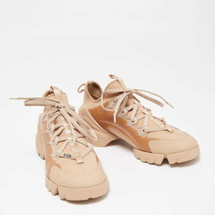 Pre Owned Dior Nude Fabric and Leather D-connect Lace Up  Sneakers Size 39.5