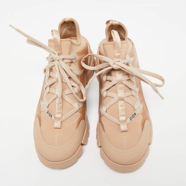 Pre Owned Dior Nude Fabric and Leather D-connect Lace Up  Sneakers Size 39.5