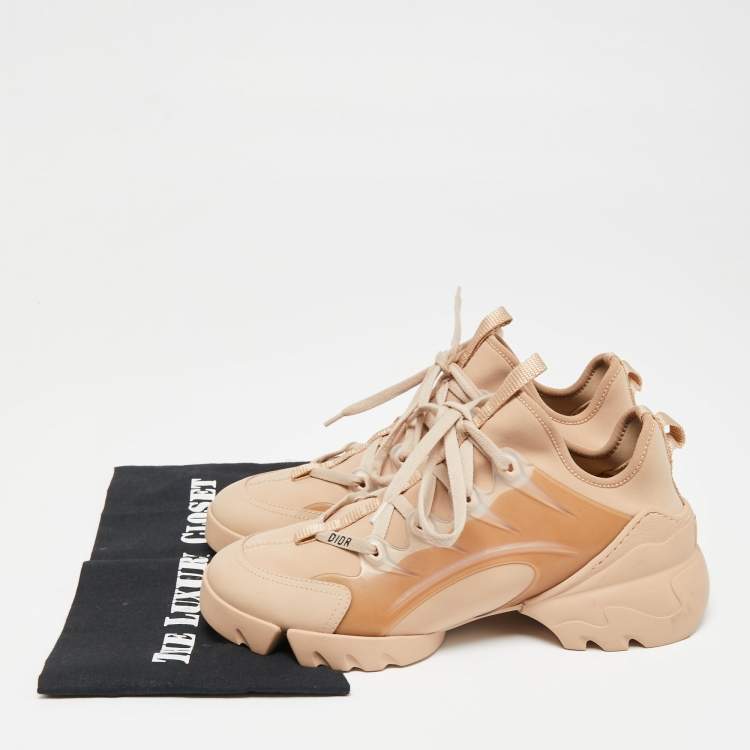 Pre Owned Dior Nude Fabric and Leather D-connect Lace Up  Sneakers Size 39.5