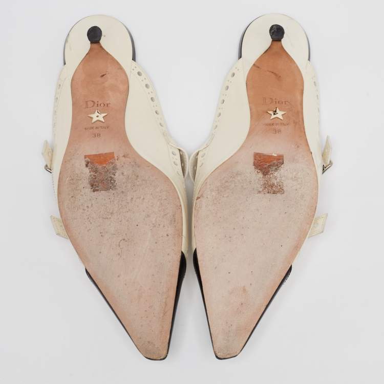 Pre Owned Dior Black/White Leather Spectadior Mules Size 38