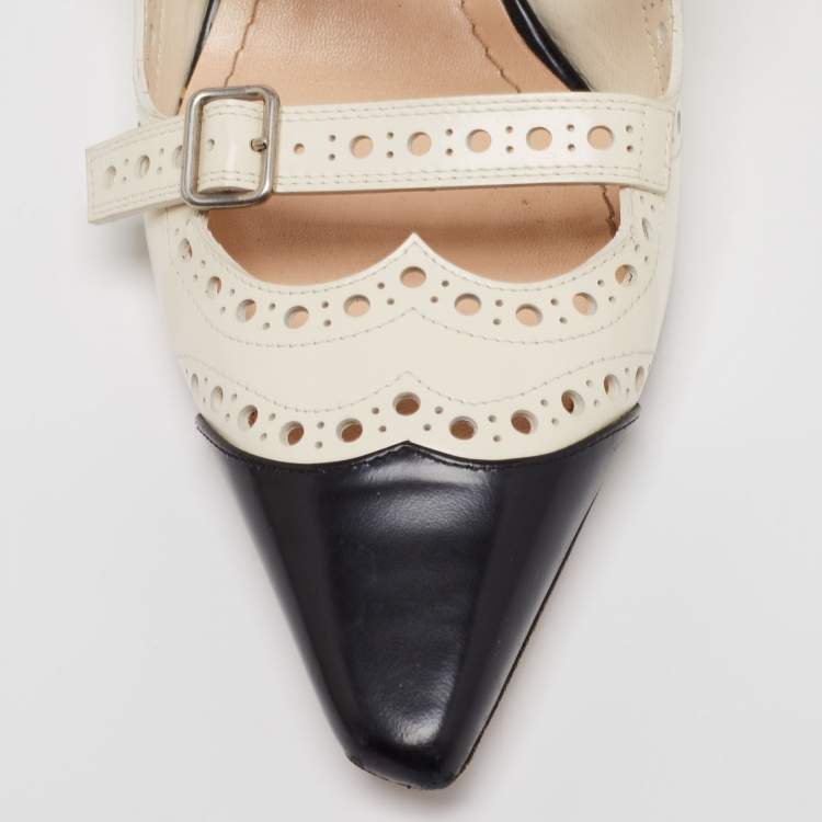 Pre Owned Dior Black/White Leather Spectadior Mules Size 38