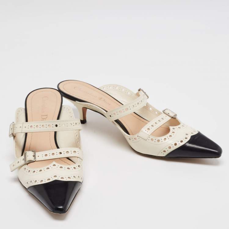 Pre Owned Dior Black/White Leather Spectadior Mules Size 38