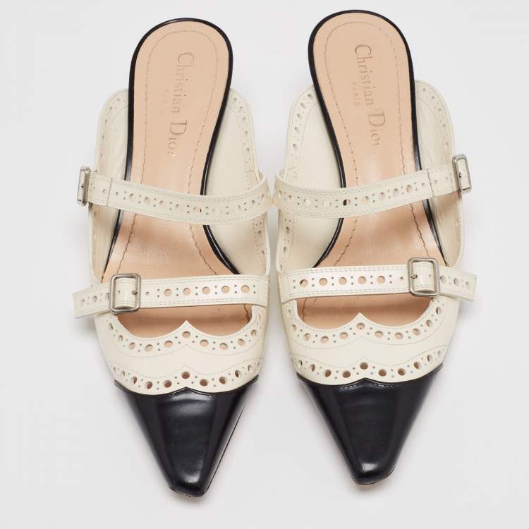 Pre Owned Dior Black/White Leather Spectadior Mules Size 38