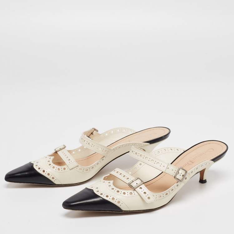 Pre Owned Dior Black/White Leather Spectadior Mules Size 38
