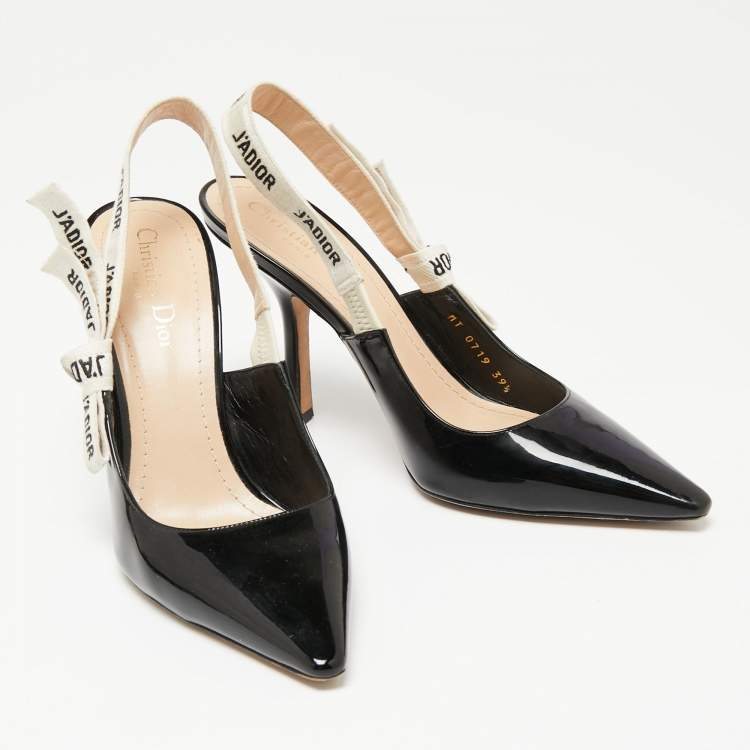 Pre Owned Dior Black Patent Leather J'adior Slingback Pumps Size 39.5