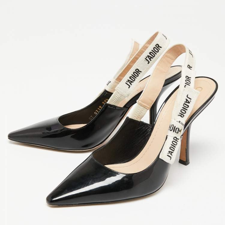 Pre Owned Dior Black Patent Leather J'adior Slingback Pumps Size 39.5