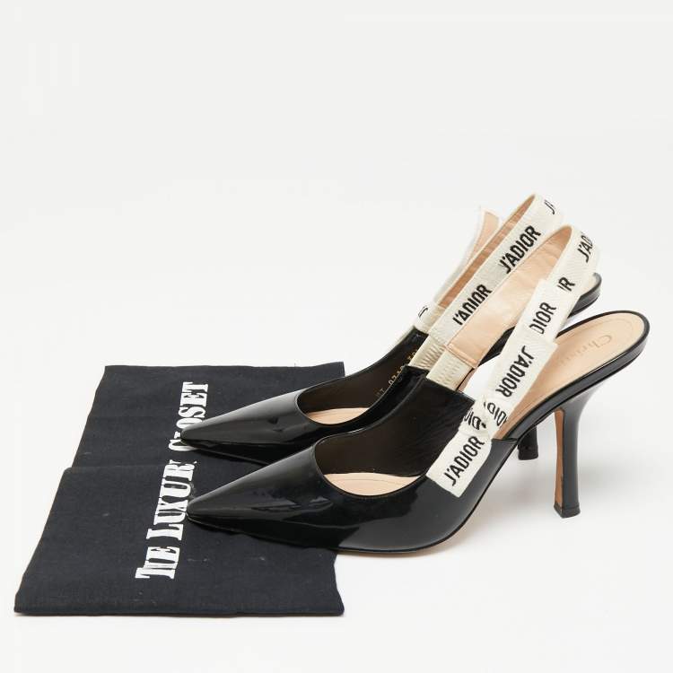 Pre Owned Dior Black Patent Leather J'adior Slingback Pumps Size 39.5