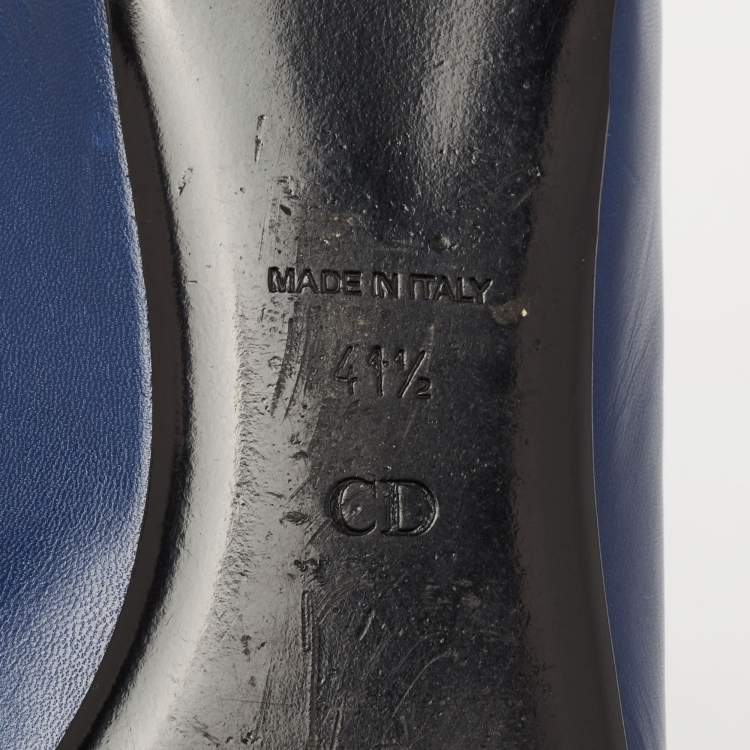 Pre Owned Dior Blue Leather Cannage Plaque Peep-Toe Ballet Flats Size 41.5