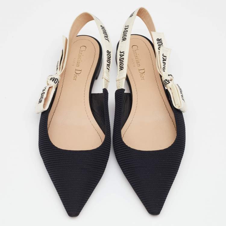Pre Owned Dior Black Technical Fabric J'adior Pointed Toe Flat Slingback Sandals Size 40