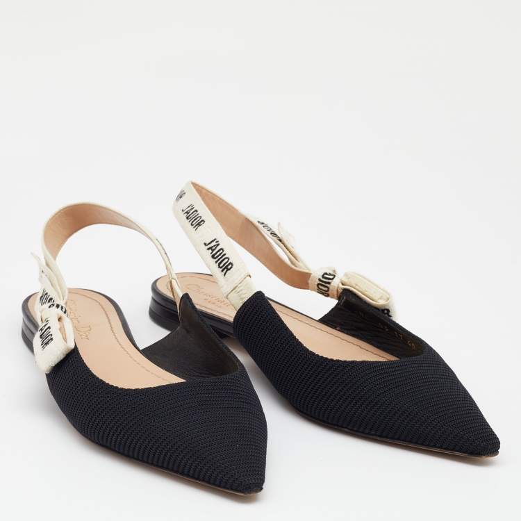 Pre Owned Dior Black Technical Fabric J'adior Pointed Toe Flat Slingback Sandals Size 40