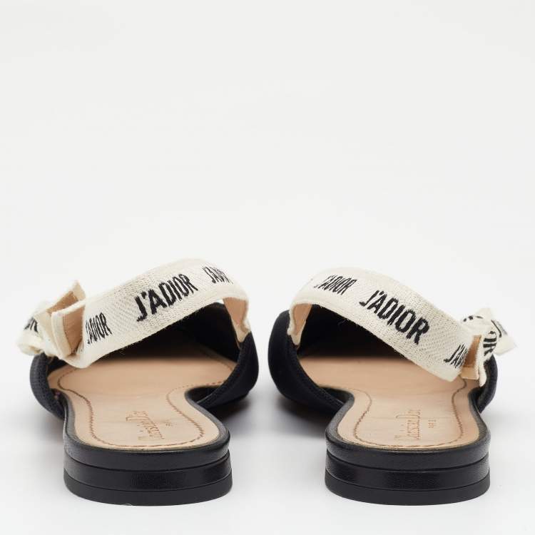 Pre Owned Dior Black Technical Fabric J'adior Pointed Toe Flat Slingback Sandals Size 40