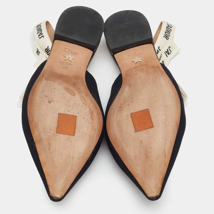 Pre Owned Dior Black Technical Fabric J'adior Pointed Toe Flat Slingback Sandals Size 40