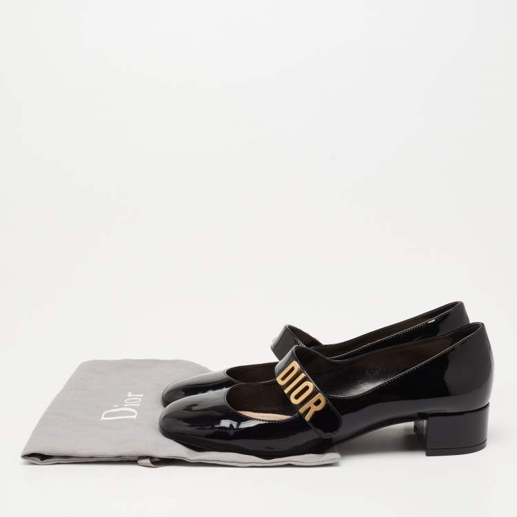 Pre Owned Dior Black Patent Leather Baby D Mary Jane Pumps Size 37