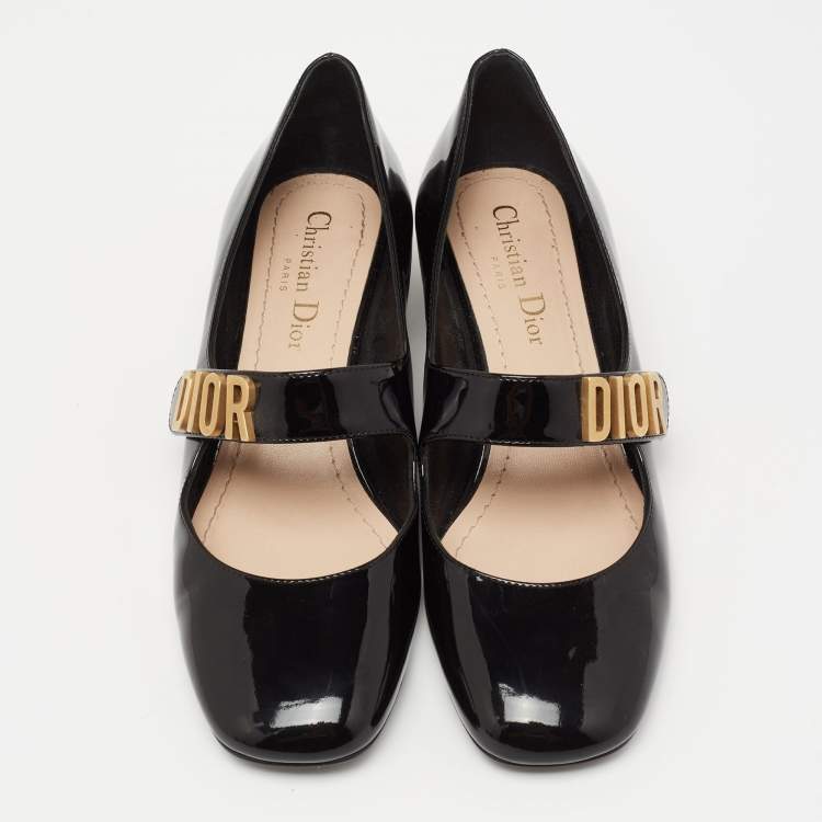Pre Owned Dior Black Patent Leather Baby D Mary Jane Pumps Size 37