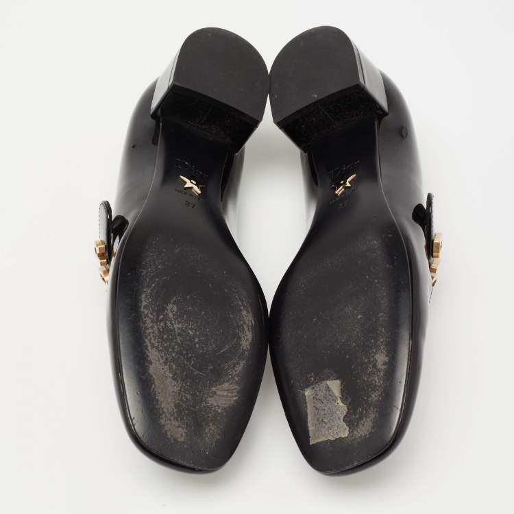 Pre Owned Dior Black Patent Leather Baby D Mary Jane Pumps Size 37
