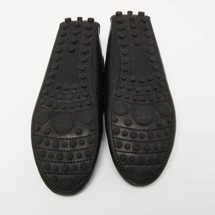 Pre Owned Dior Black Leather Floral Embellished Leather  Loafers Size 39 