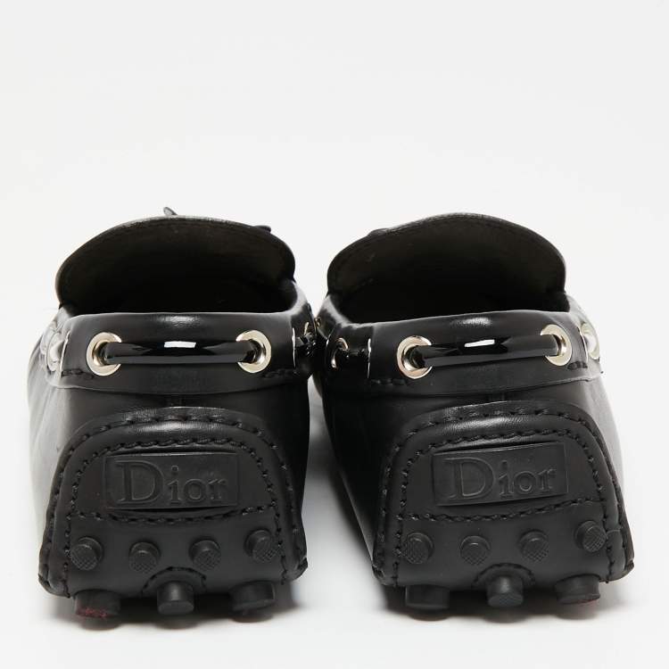 Pre Owned Dior Black Leather Floral Embellished Leather  Loafers Size 39 