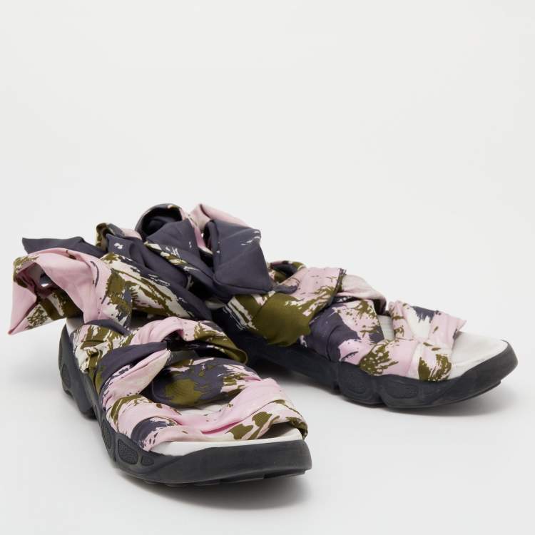 Pre Owned Dior Multicolor Printed Satin Brooklyn Wrap Around Sandals Size 37