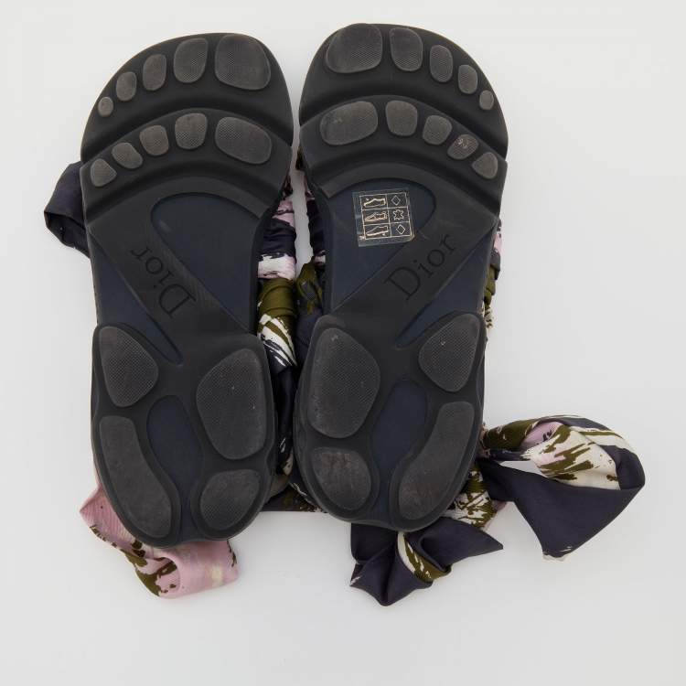 Pre Owned Dior Multicolor Printed Satin Brooklyn Wrap Around Sandals Size 37