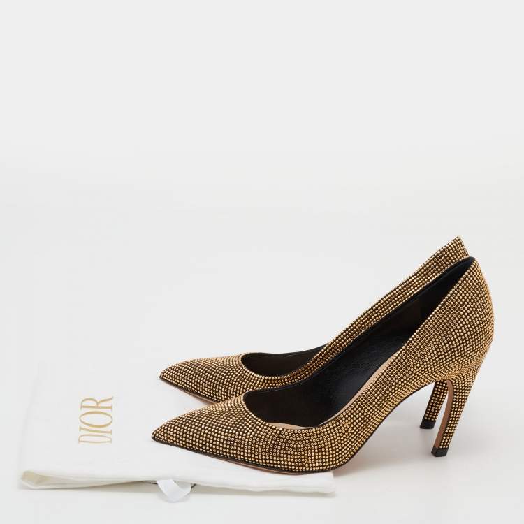 مملوكة مسبقًا Dior Black/Gold Studded Suede Pointed Toe Pumps Size 37