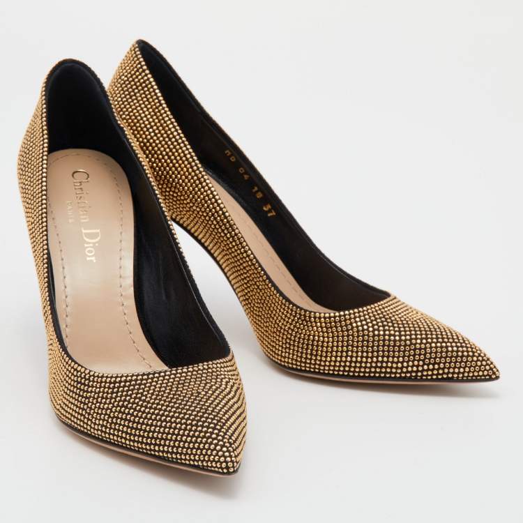 مملوكة مسبقًا Dior Black/Gold Studded Suede Pointed Toe Pumps Size 37