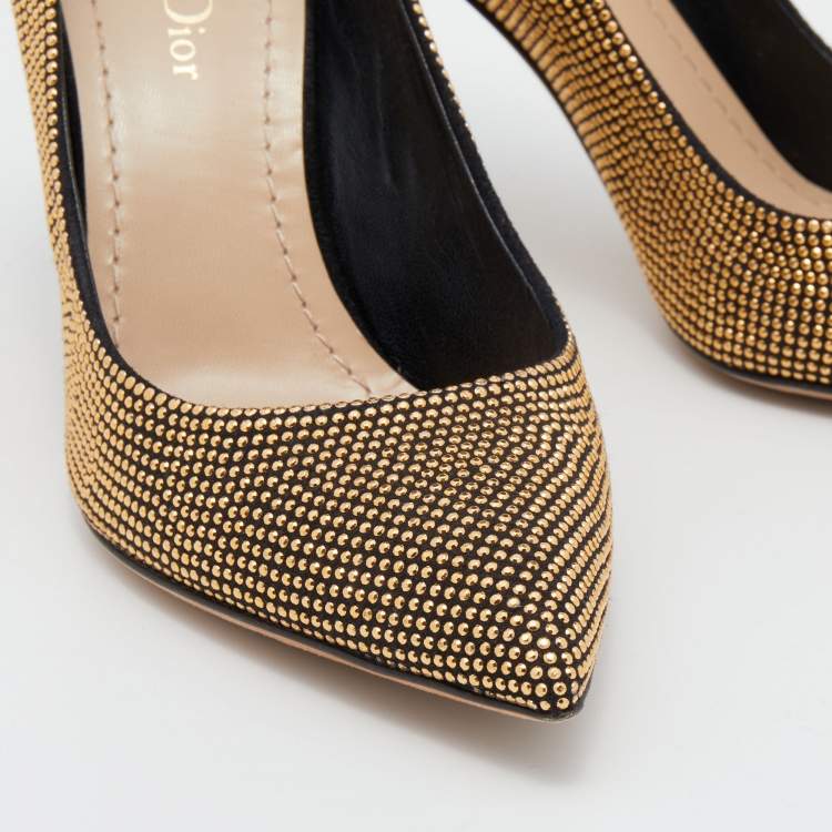 مملوكة مسبقًا Dior Black/Gold Studded Suede Pointed Toe Pumps Size 37