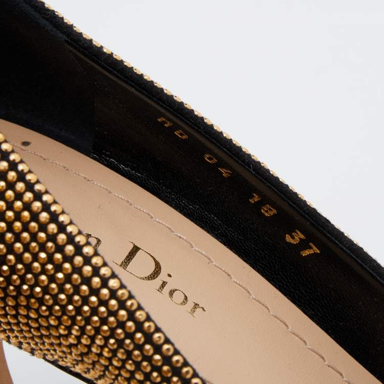 مملوكة مسبقًا Dior Black/Gold Studded Suede Pointed Toe Pumps Size 37
