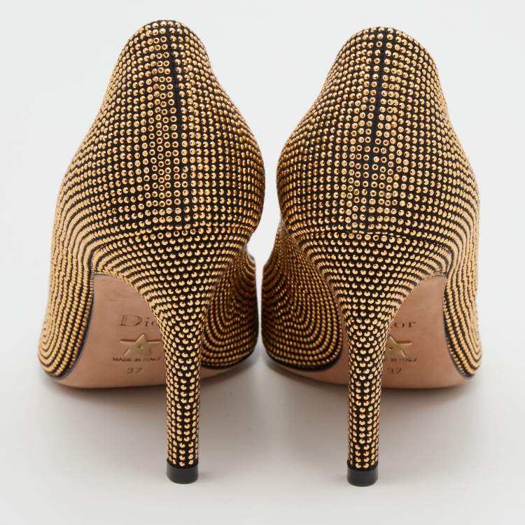 مملوكة مسبقًا Dior Black/Gold Studded Suede Pointed Toe Pumps Size 37