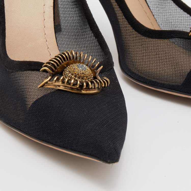 Pre Owned Dior Black Mesh And Suede Surreal D Eye Detail Pointed Toe Pumps Size 37