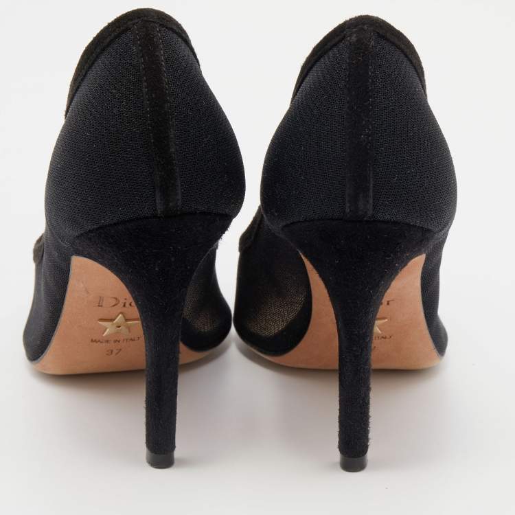 Pre Owned Dior Black Mesh And Suede Surreal D Eye Detail Pointed Toe Pumps Size 37