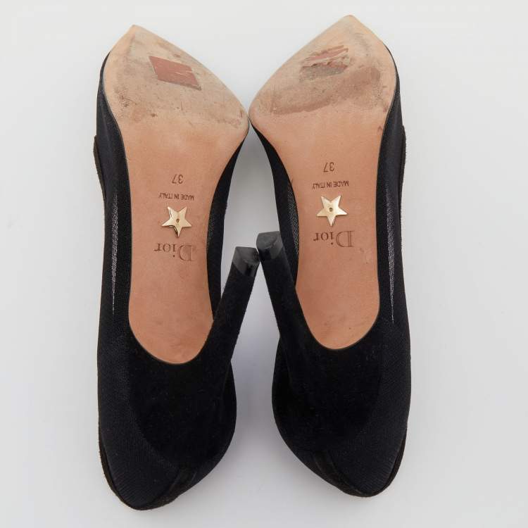 Pre Owned Dior Black Mesh And Suede Surreal D Eye Detail Pointed Toe Pumps Size 37