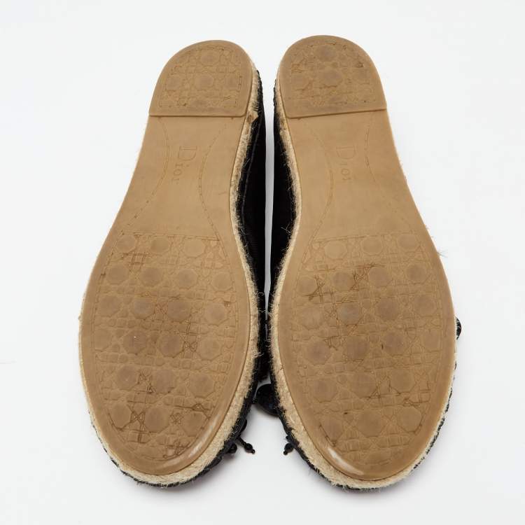 Pre Owned Dior Black Fabric Sequin Embellished Flat Espadrilles Size 37.5