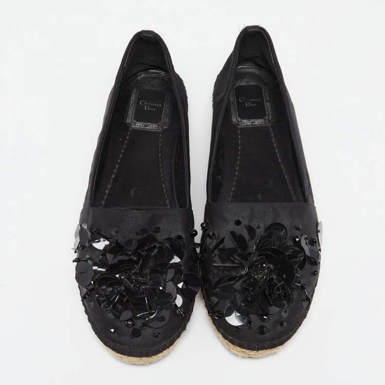 Pre Owned Dior Black Fabric Sequin Embellished Flat Espadrilles Size 37.5