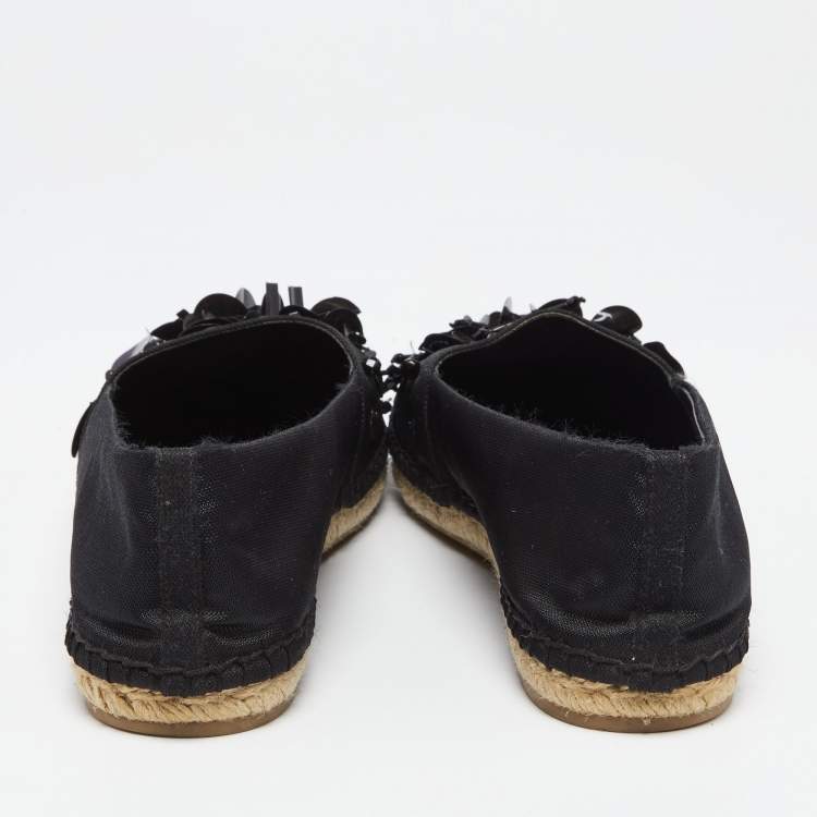 Pre Owned Dior Black Fabric Sequin Embellished Flat Espadrilles Size 37.5