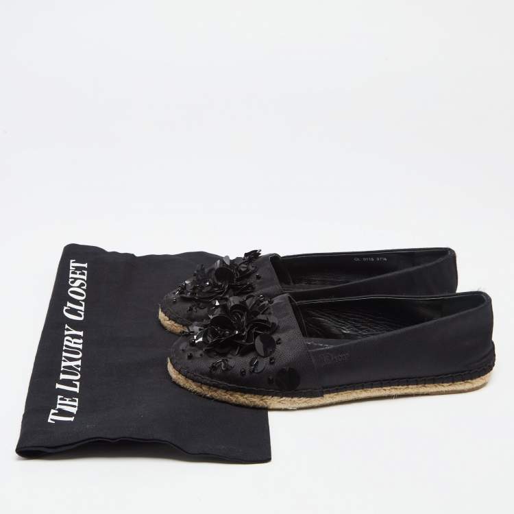 Pre Owned Dior Black Fabric Sequin Embellished Flat Espadrilles Size 37.5