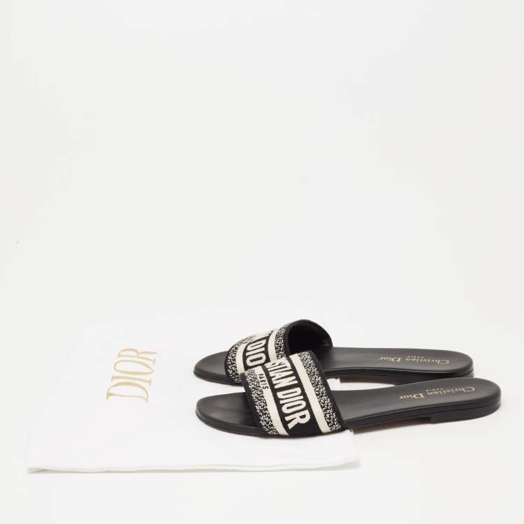 Pre Owned Dior Navy Black/White Canvas Dway Flat Sandals Size 38.5