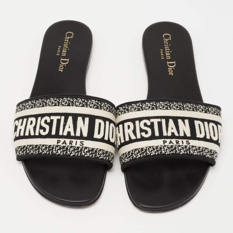 Pre Owned Dior Navy Black/White Canvas Dway Flat Sandals Size 38.5