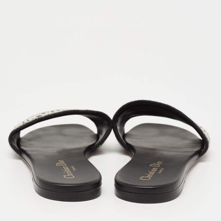 Pre Owned Dior Navy Black/White Canvas Dway Flat Sandals Size 38.5
