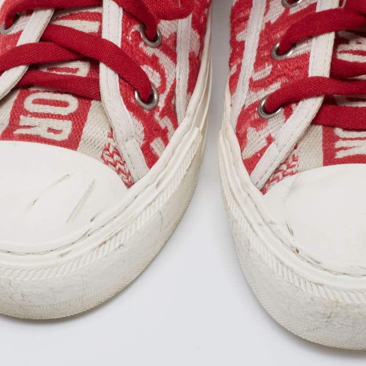 Pre Owned Dior Red Dior Fabric Oblique Embroidered Cotton Walk'N'Dior Sneaker Size 38