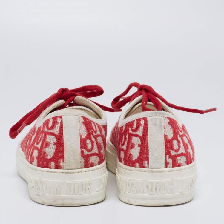 Pre Owned Dior Red Dior Fabric Oblique Embroidered Cotton Walk'N'Dior Sneaker Size 38