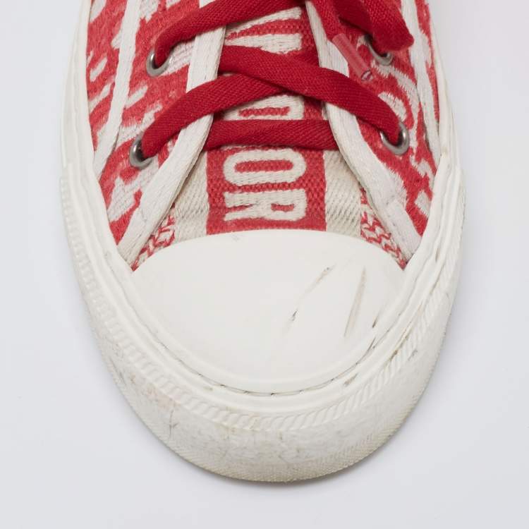 Pre Owned Dior Red Dior Fabric Oblique Embroidered Cotton Walk'N'Dior Sneaker Size 38