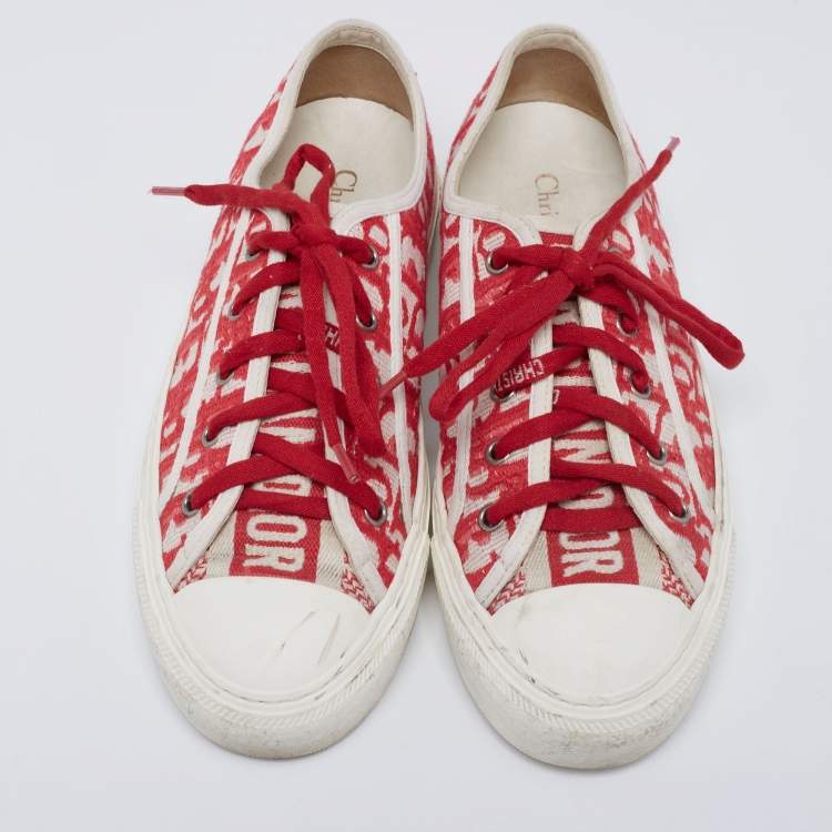 Pre Owned Dior Red Dior Fabric Oblique Embroidered Cotton Walk'N'Dior Sneaker Size 38