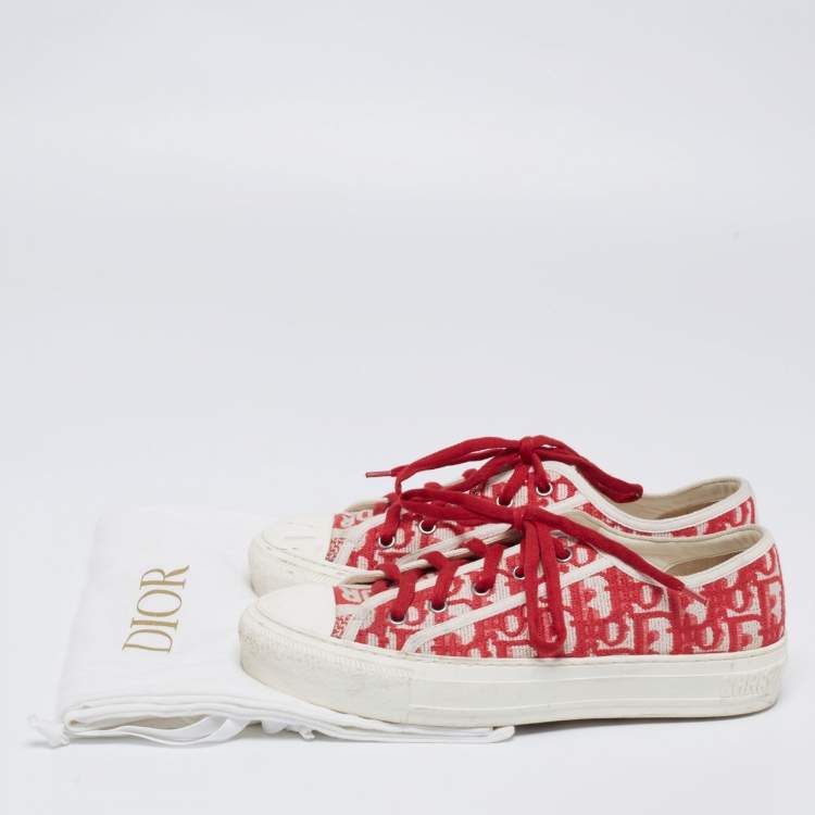 Pre Owned Dior Red Dior Fabric Oblique Embroidered Cotton Walk'N'Dior Sneaker Size 38